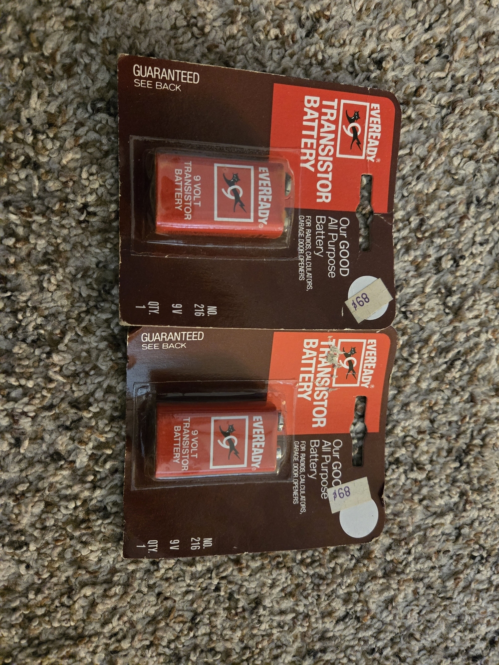 Lot Of 2 Rare Eveready No. 216 9V Transistor Battery Red Collectible New In Pack